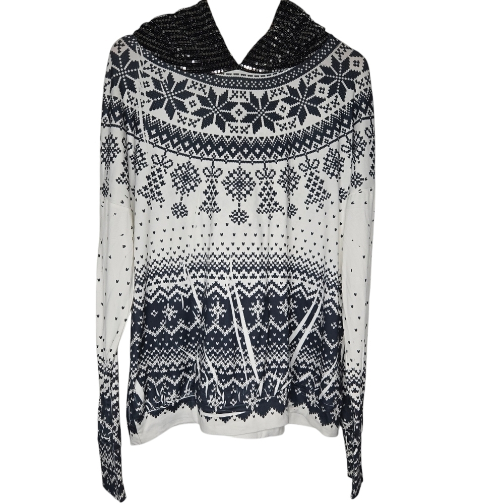 Blumin Black White Colorful Lightweight Long Sleeve Sequins Hoodie Top Size 1XL